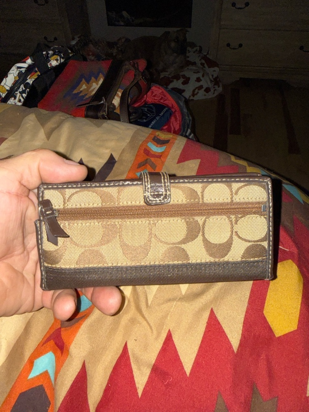 Coach Khaki/Brown Signature Canvas Continental Wallet - Picture 2 of 3
